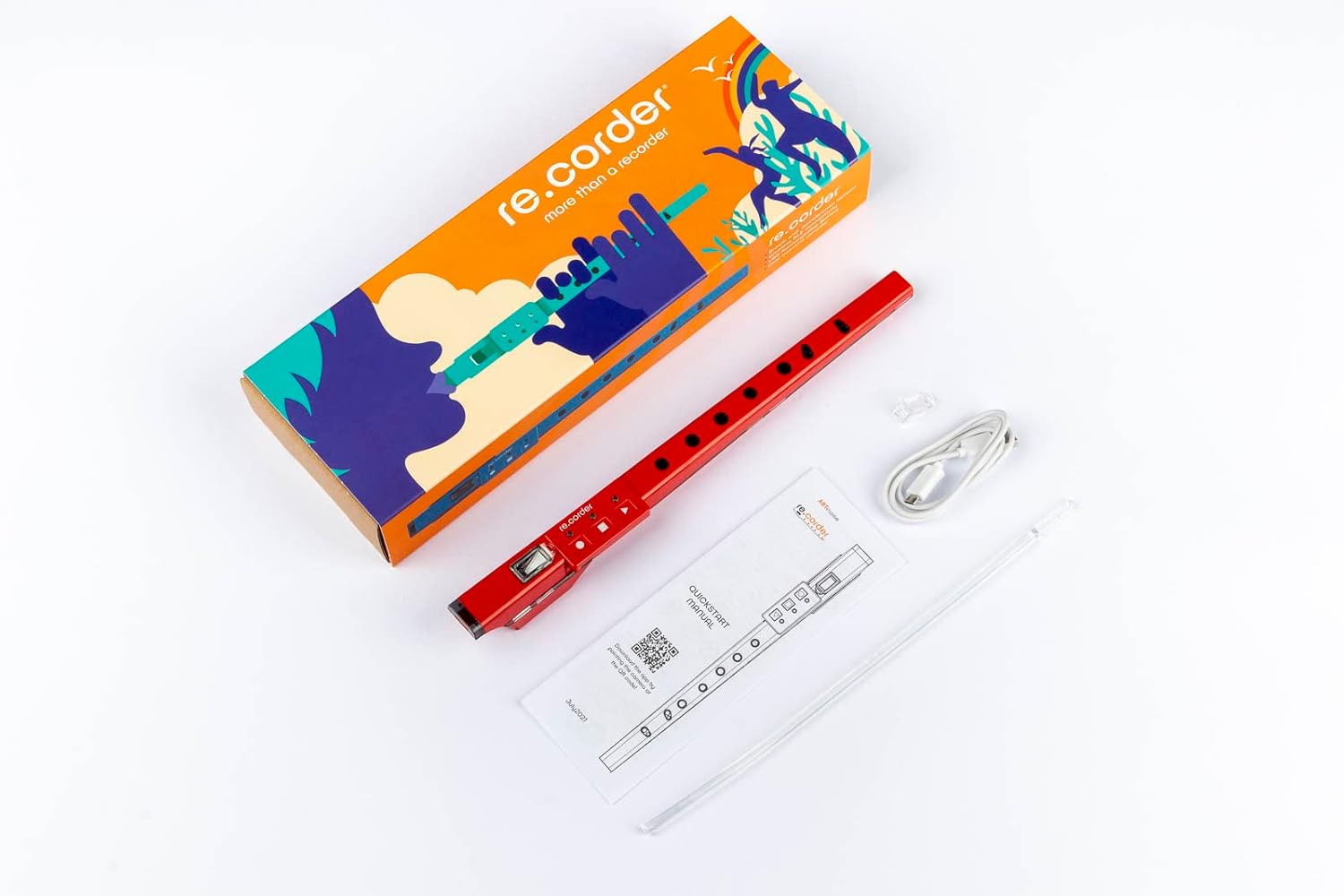 Artinoise RE.CORDER Acoustic-Digital Recorder Musical Wind Instrument (Wireless, Interactive) with MIDI capabilities, app for learning music, and sound library - Red