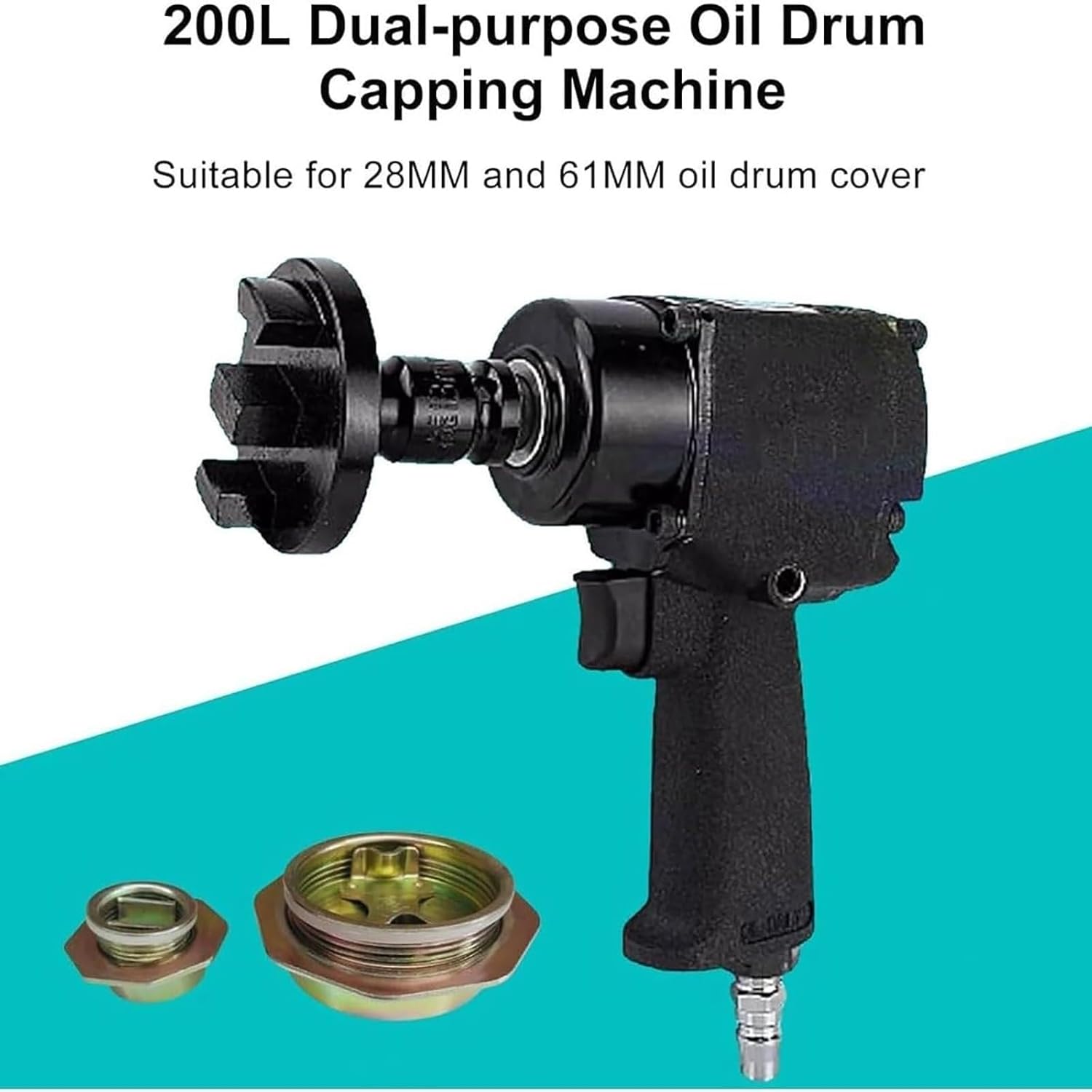 Pneumatic Oil Drum Capping Machine, 28MM+61MM, Idling Speed 7000RPM, 1/4 Inch Air Inlet, Forward and Reverse Adjustable, Suitable for Liquid Packaging Industry