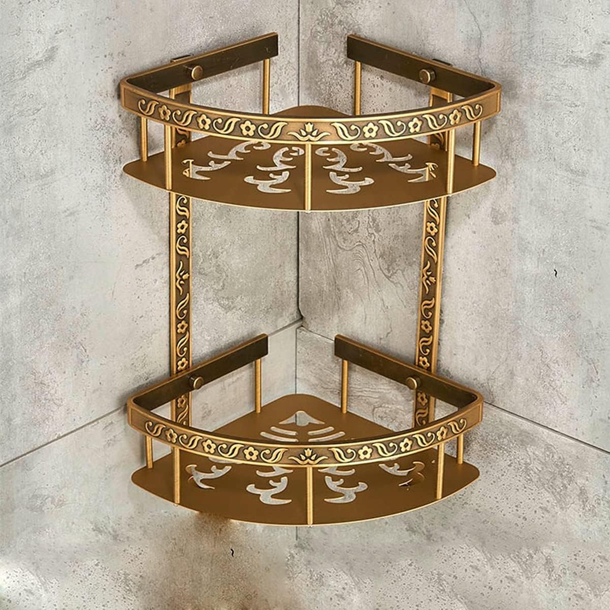 ZTBH Bathroom Divider Nail Free Bathroom Shelves, 2 Layer Antique Shower Corner Shelf, Wall Mount Shampoo Storage Shelf Bathroom Hardware Sets (Color : ABS-001-2)