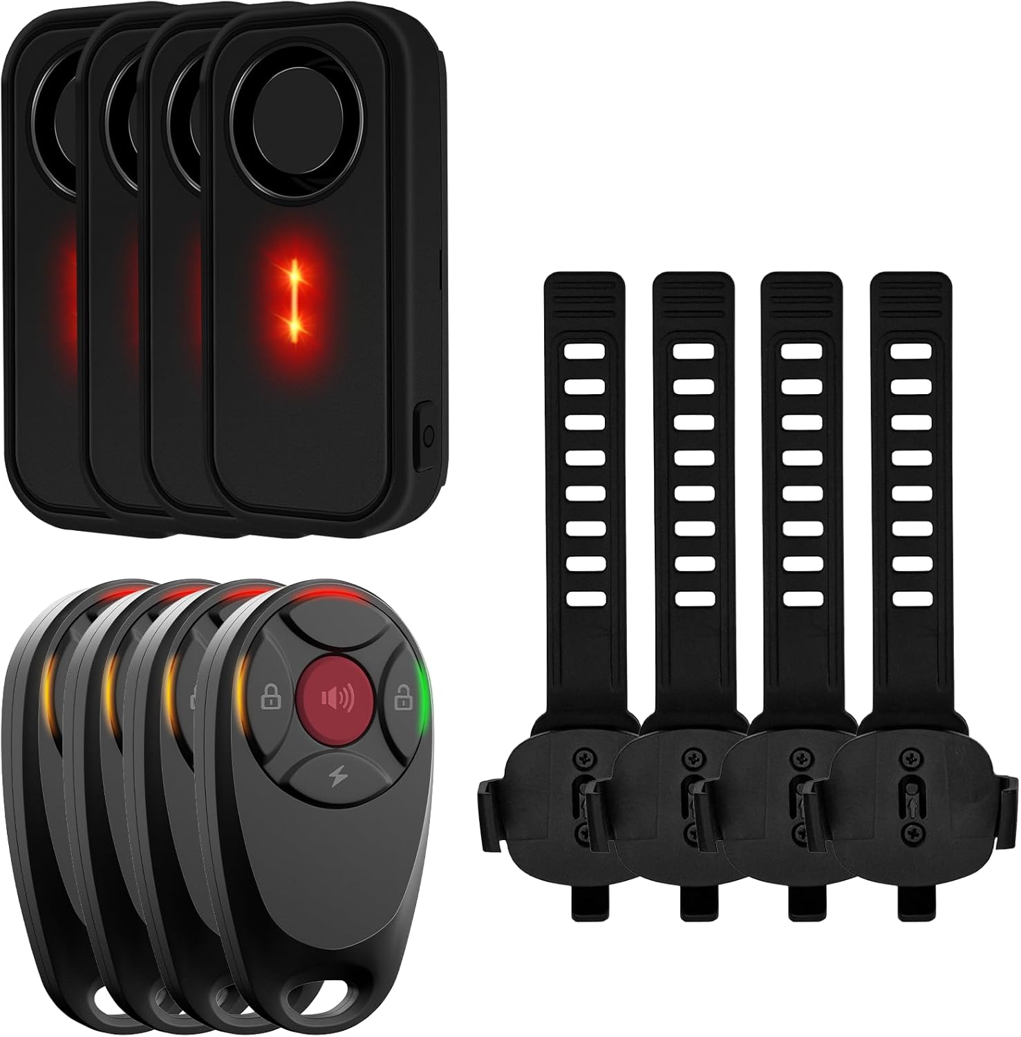 NineLeaf Car Alarm System with Remote –113dB Wireless Anti Theft Device,Security Lights for Cars,7 Sensitivity & 3 Volume,LED,Easy Installation, IP66 Waterproof, Long Battery Life for Cars, Bikes,4PK