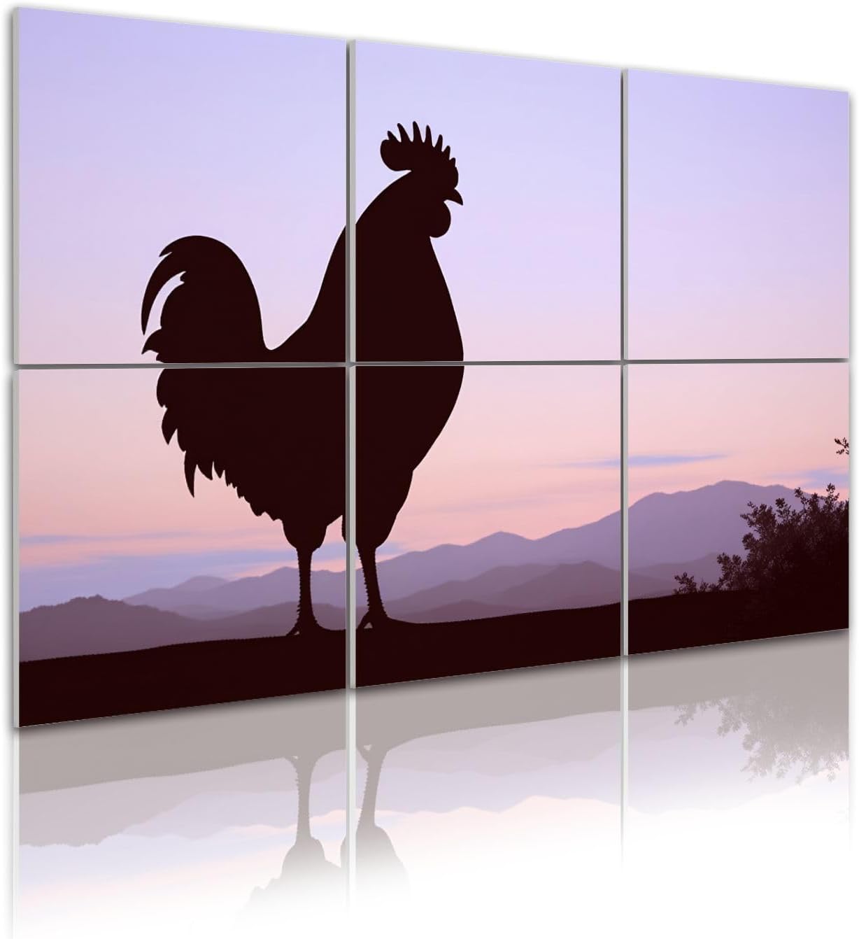 6 Pack Art Acoustic Panels Self Adhesive Silhouette Rooster Against Mountain Sunset Decorative Soundproof Wall Panels Sound Absorbing Panel 48