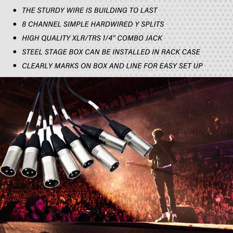 PRORECK Rack Mount TRS XLR Combo Splitter Snake Cable, Suitable for Live, Recording, Stage, Studio (3 Foot x 10 Foot - 8 Channel) PR-8-0310, 1U