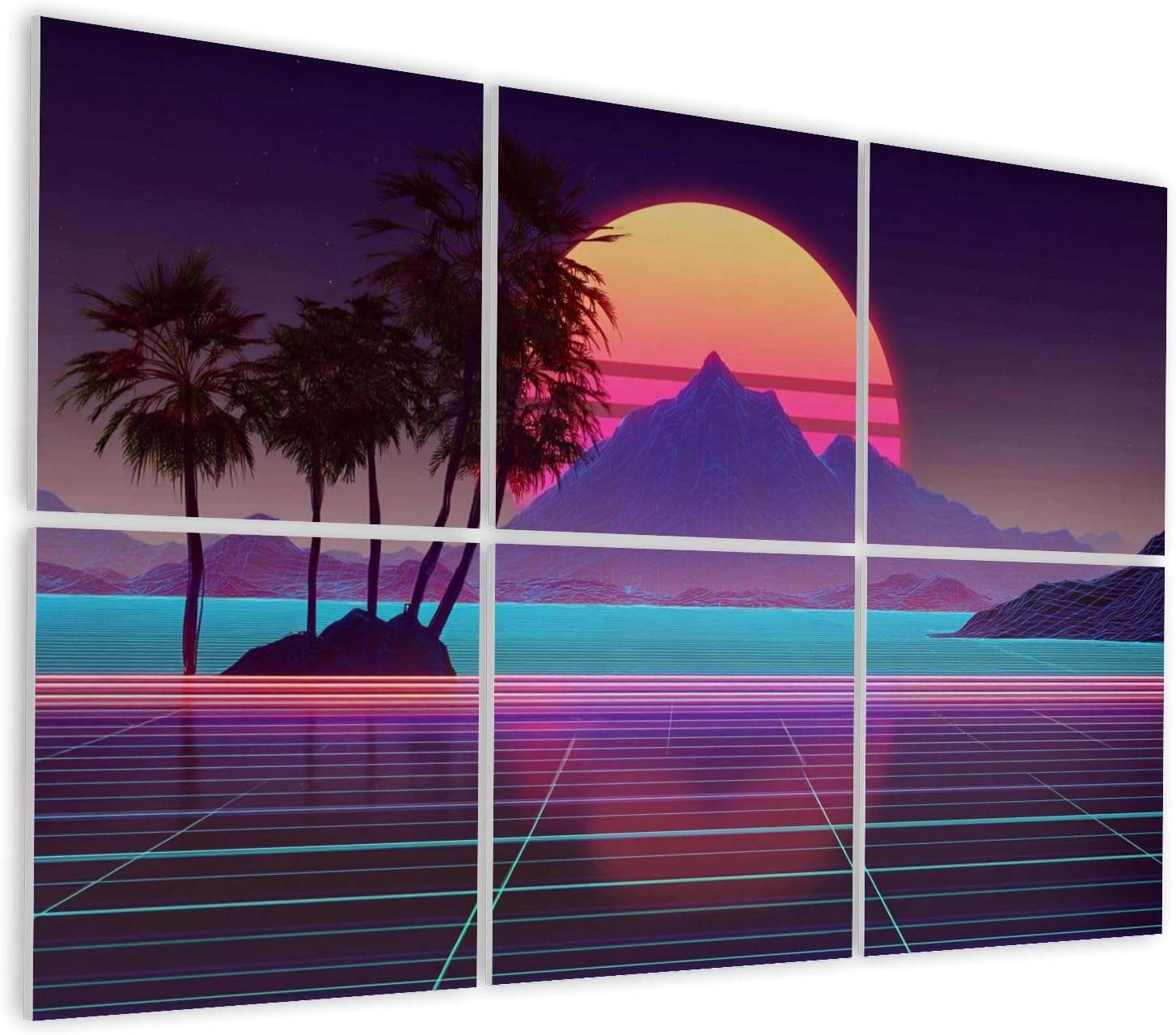 6 Pack Art Acoustic Panels Self Adhesive Inspired by 80s Scene wave retrowave music Decorative Soundproof Wall Panels Sound Absorbing Panel 48