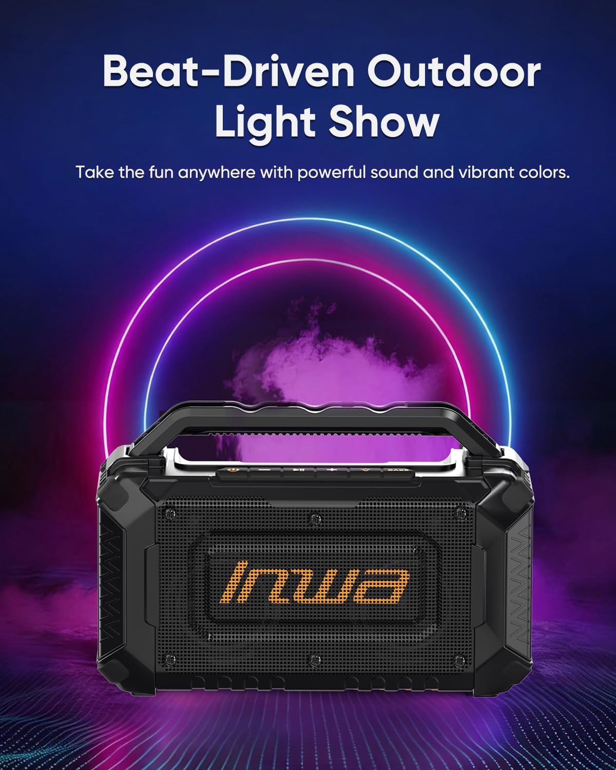 Inwa Portable Bluetooth Speakers Compatible with DeWalt 20V/FLEXVOLT & Milwaukee M18 Battery, 60W Outdoor Jobsite Wireless Speakers, Loud Boombox with RGB Lights & Aux for Work/Workshop/Garage(Black)