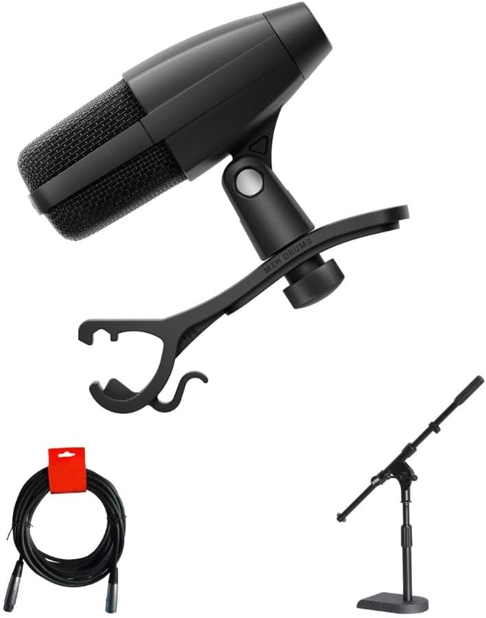 Sennheiser MD 421 KOMPAKT Multipurpose Cardioid Dynamic Microphone with Drum Clamp Bundle with On-Stage Stands MS7920B Bass Drum/Boom Combo Mic Stand, XLR- XLR Cable