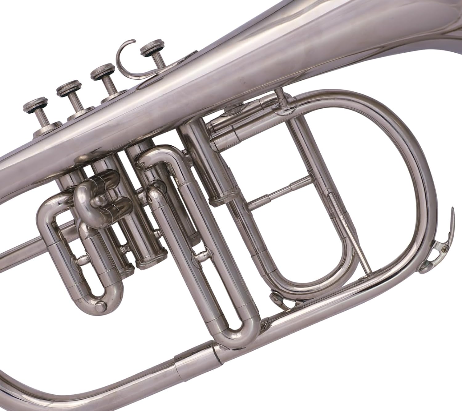 SM'Sai Musicals 4 Valve Flugel Horn With Mouthpiece And Hard Case For School Band Silver Flugel Horn BB Pitch Brass Musical Instrument For Orchestra Beginners Professionals For Kids Adults