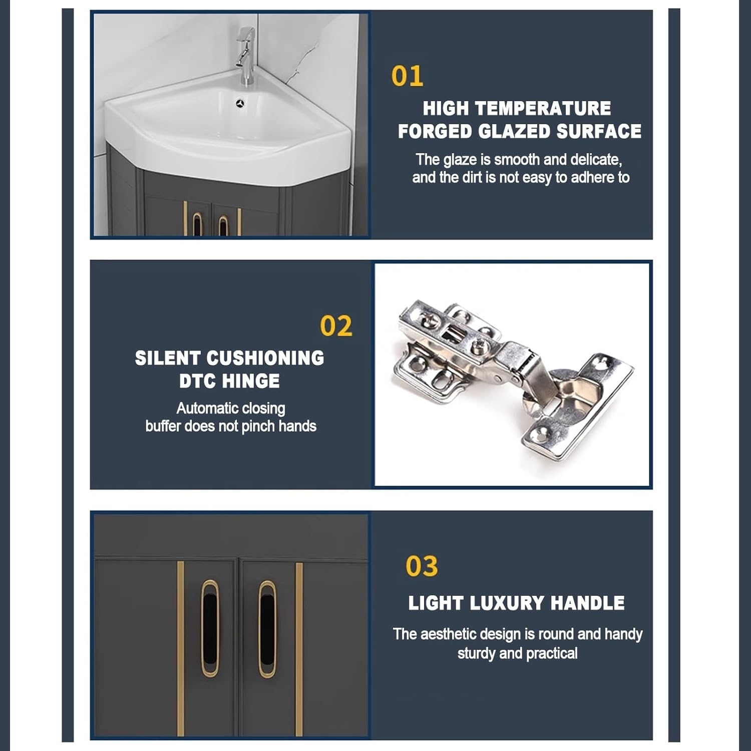 Ceramic Small Space Wall Mounted Cabinet Set,Corner Bathroom Vanity cabinets,Bathroom Cabinet with Faucet and Drain,for Home Kitchen Patio Laundry Room.(Color:Black,Size:56 * 56cm)