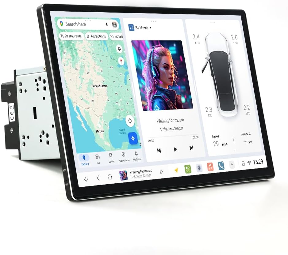 MekedeTech DUDUAUTO DUDU7 Android Rotatable Touch Screen Double Din 13 inch Upgrade Car Stereo Head Unit,Wireless CarPlay/Android Auto,8G RAM 128G ROM Support 360 Cameras