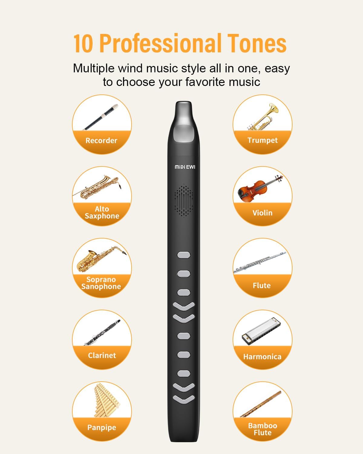 Upgraded Digital Wind Instrument, DF10 Portable Electric Wind Instrument Rechargeable, More Sensitive Key for Beginner and Adult