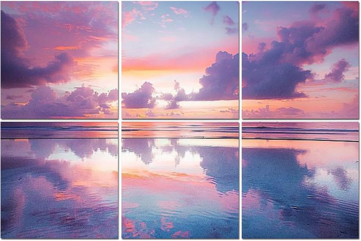 6 Pack Art Acoustic Panels Sunset sea Soundproof Wall Panels, 48