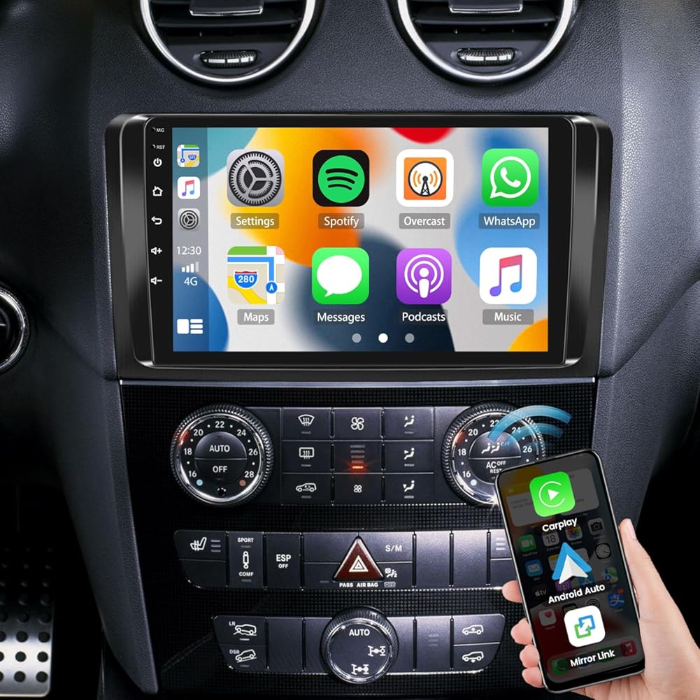 Car Stereo for Mercedes Benz ML GL ML280 ML350 ML500 GL320 GL350 GL450 W164 X164 2005 2006 2007 2008 2009 2010 2011, 9inch Touchscreen Radio with Wireless CarPlay Android Auto, AHD GPS SWC