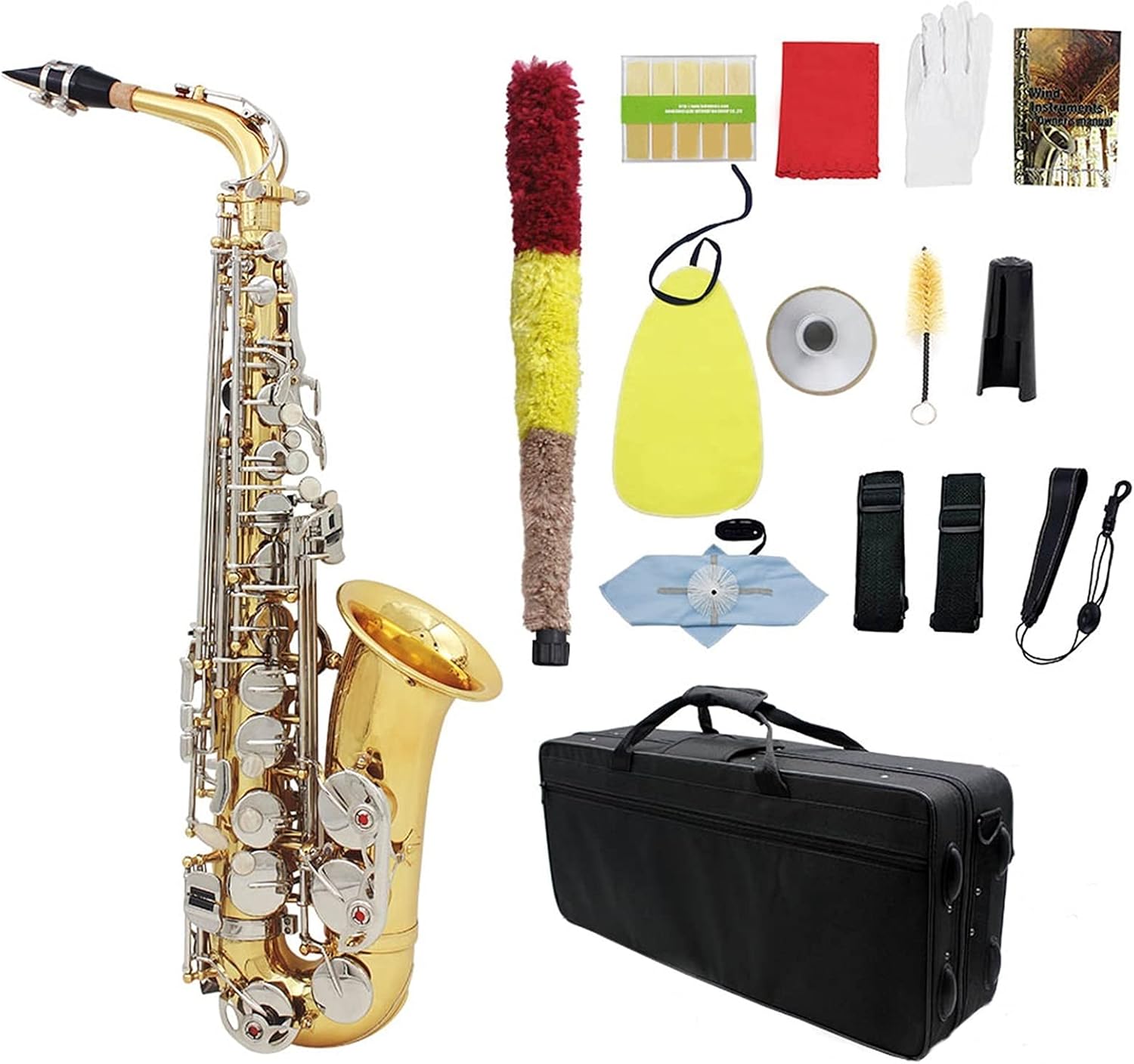 Brass EB E-Flat Alto Saxophone Sax Glossy Engraved Natural White Shell Button Wind Instrument with Hardshell Case Saxophone Straight