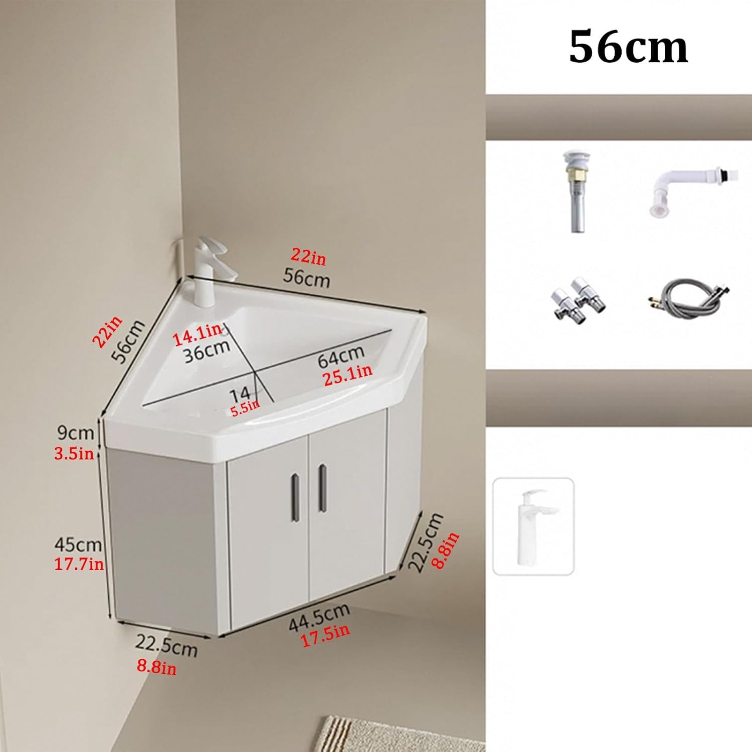 Corner Wall Mount Bathroom Sink, Corner Bathroom Sink, Corner Bathroom Vanity, Corner Ceramic Sink, Bathroom Sink with Storage Container, Gray(No Mirror)