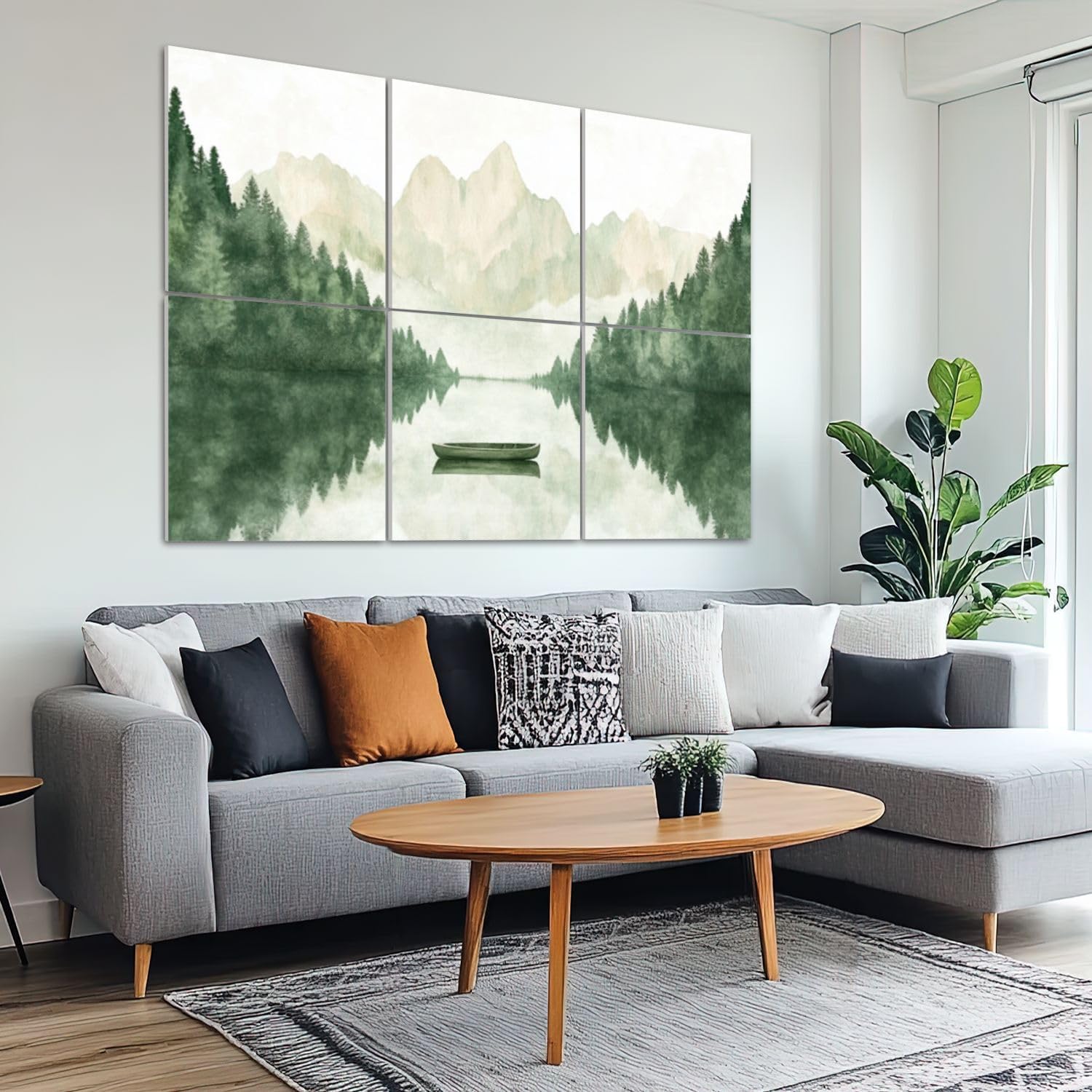 6 Pack Art Acoustic Panels Sound Absorbing Lake Mountains Forest Scenery Nature Landscape Modern Boat Rowboat Decorative Soundproof Wall Panels Self Adhesive for Recording Studios Office 72