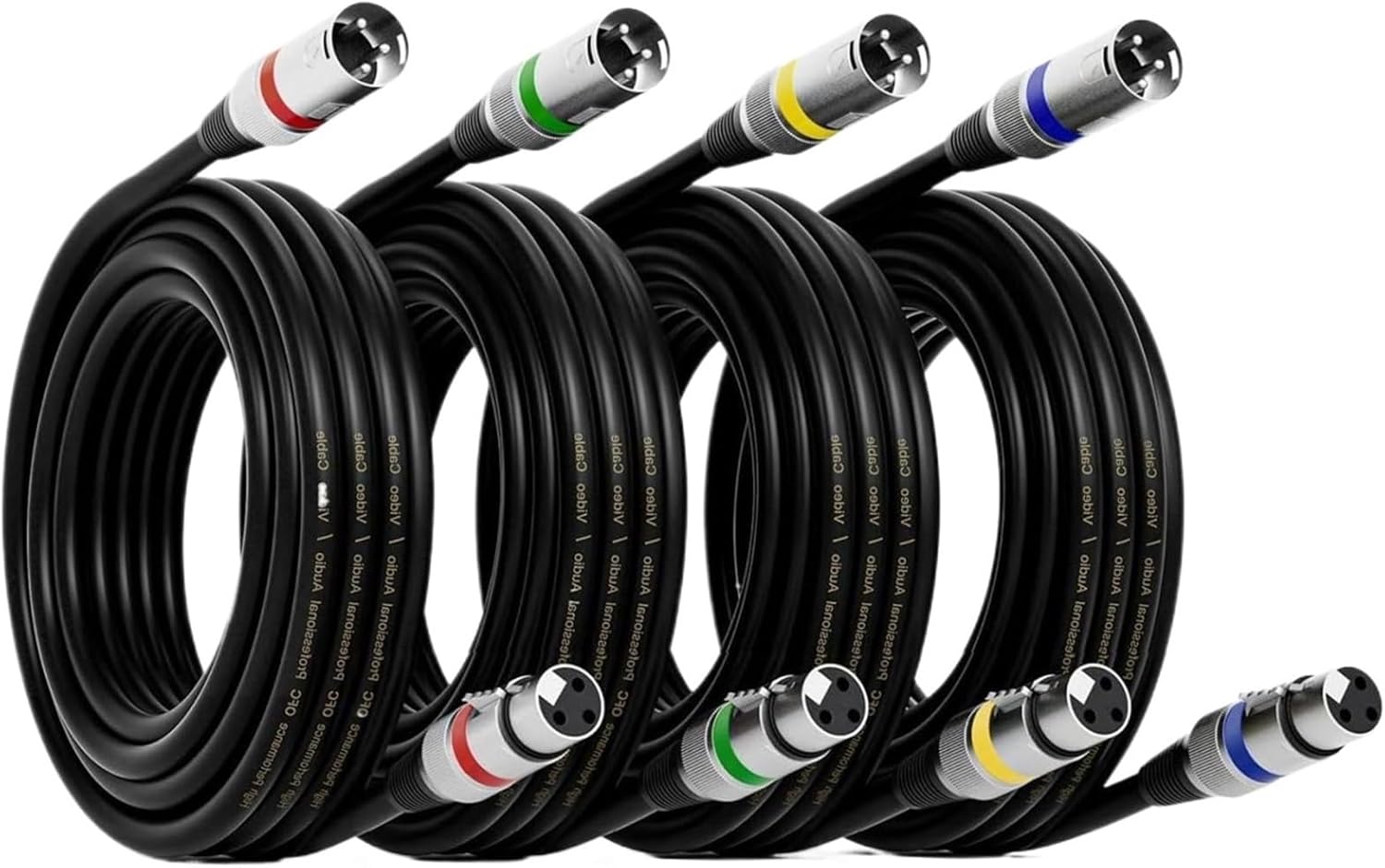 XLR Cable 4 Packs Balanced 3-Pin XLR Male To Female Microphone Cable Stage Light DMX Cables for Mixer Speaker Stage Lighting Etc(1m)