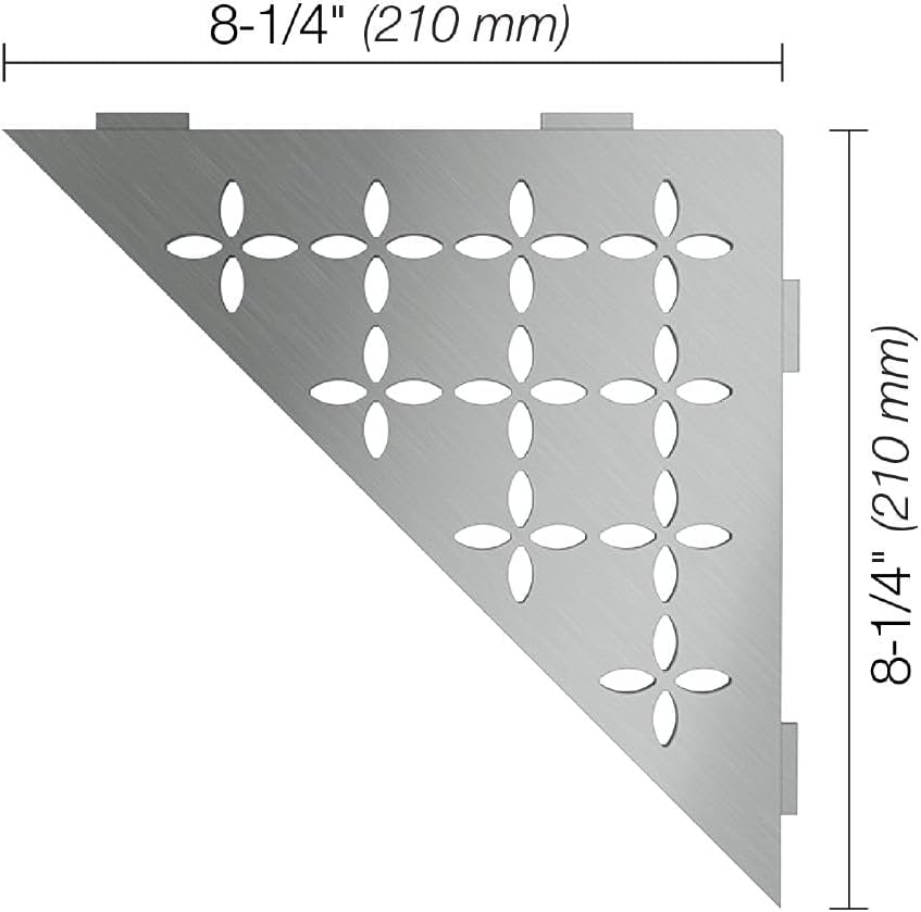 Schluter Triangular Corner Shelf for Tiled Walls - Floral Design, Stainless Steel Material, Brushed Stainless Steel Finish, 3/32