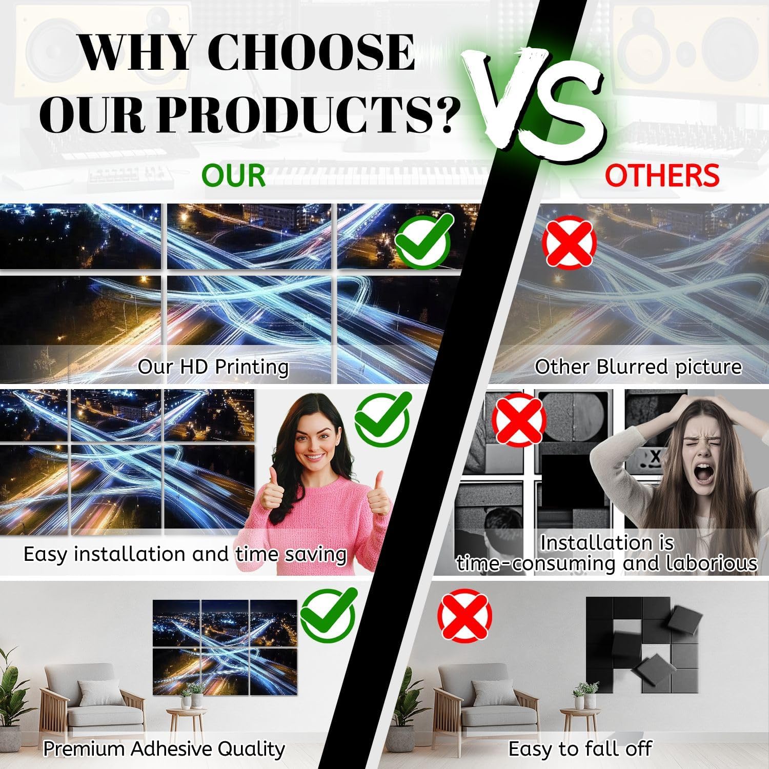 6 Pack Art Acoustic Panels Rush hour fast car moving night city Fast moving traffic drives moving Sound Absorbing Panel 48