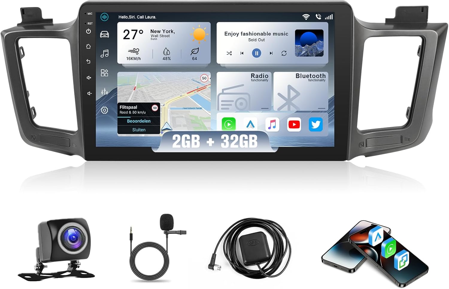 Car Radio Stereo for Toyota RAV4 2013 2014 2015 2016 2017 2018 Wireless Carplay Android Auto 10.1'' IPS Touchscreen for RAV4 Head Unit 5GWiFi GPS Navi Bluetooth FM SWC Mirrorlink AHD Camera + MIC