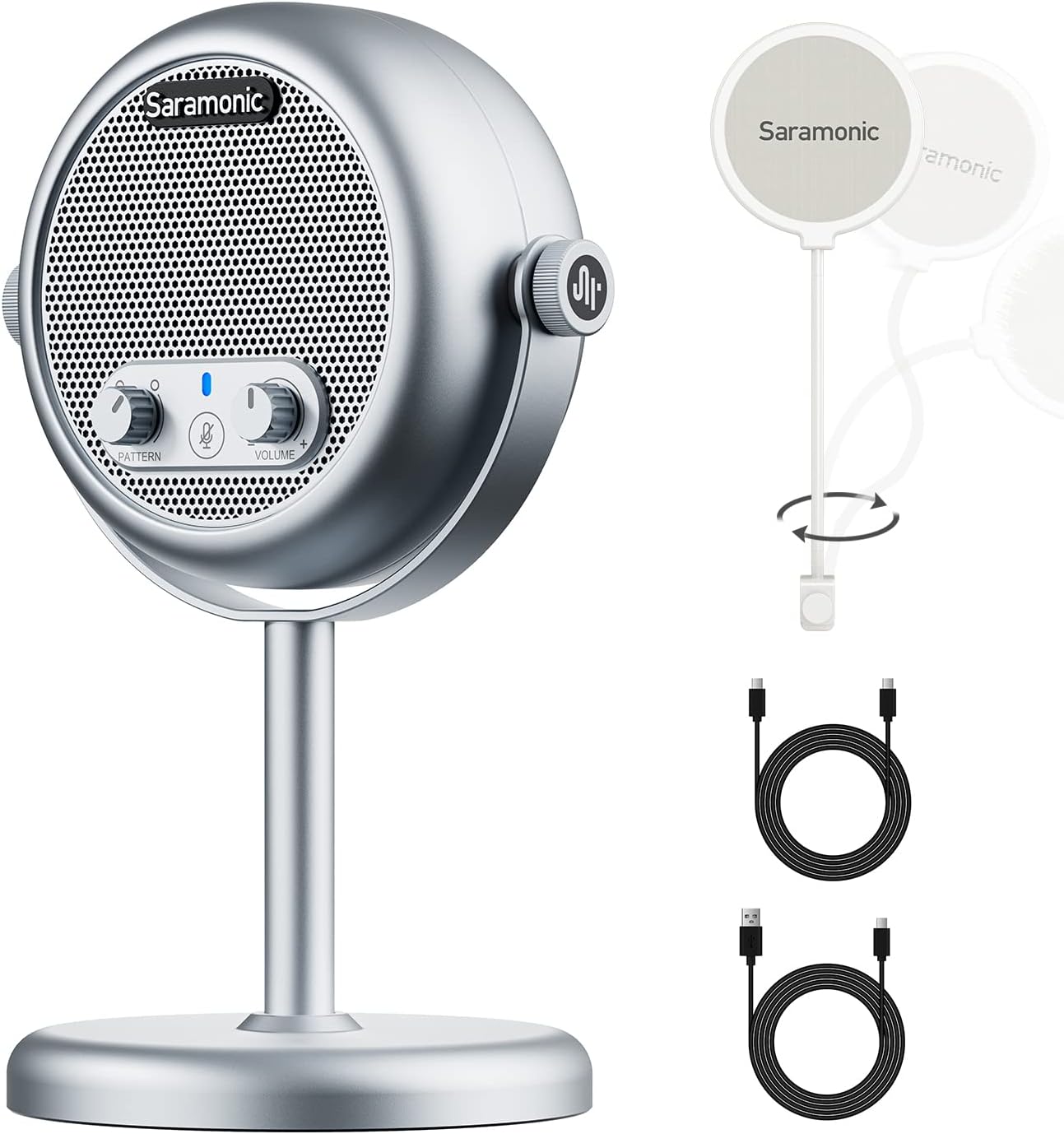 Saramonic XMIC Z4 USB Condenser Microphone with Pop Filter & Thread Adapter for PC, Mac, Gaming, Recording, Streaming, Podcasting, Studio Computer Mic with Noise Cancelling, 2 Pickup Patterns