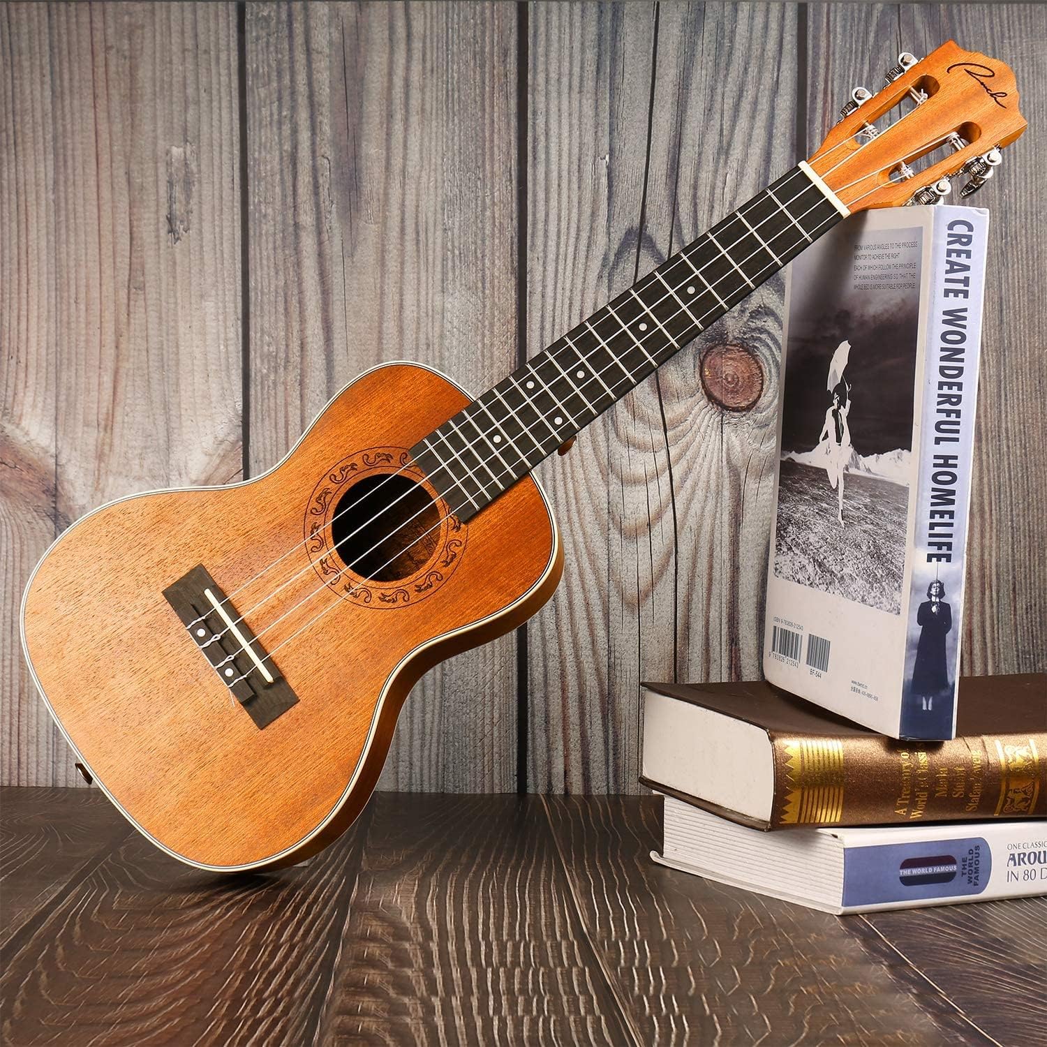 Ranch Concert Ukulele 23 inch Classical ukelele with 12 Online Lessons Beginner Ukalalee Pack Bundle Ukele Gig bag- Clip On Tuner for Acoustic Electric Guitar Ukulele Violin Bass Banjo-Classical Black