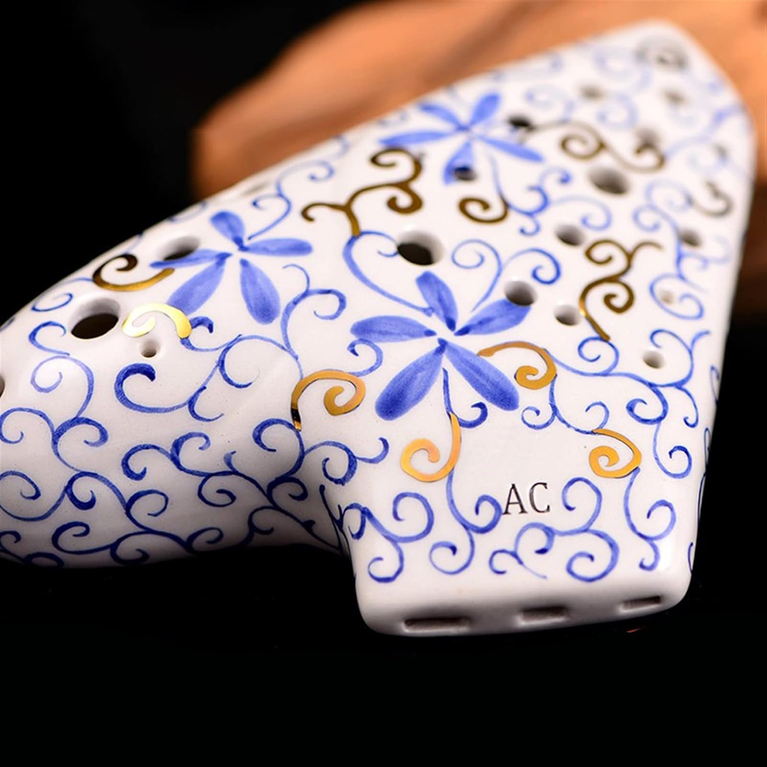 TSTS Three-Tube Blue and White Porcelain Ocarina 3-Tube Alto C Key (AC) Ocarina Wide-Range Professional Wind Instrument Children Ocarina