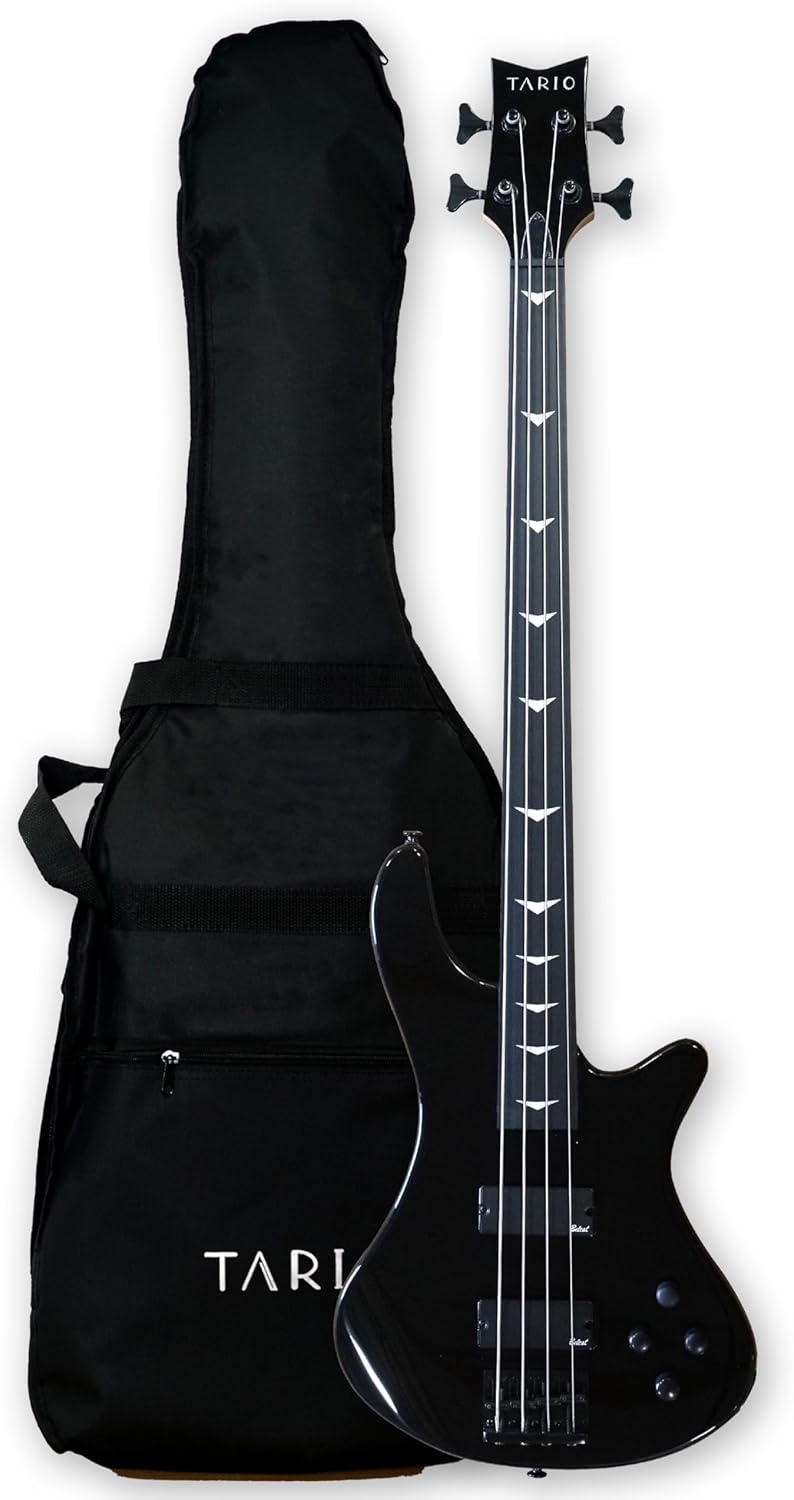 4 String Black Fretless Electric Bass, Bolt-on Maple Neck, Poplar Body