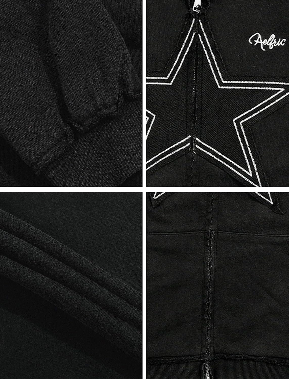 Aelfric Eden Star Zip Up Hoodie Vintage Washed Oversized Graphic Hoodies Streetwear Hooded Sweatshirts Jackets Unisex
