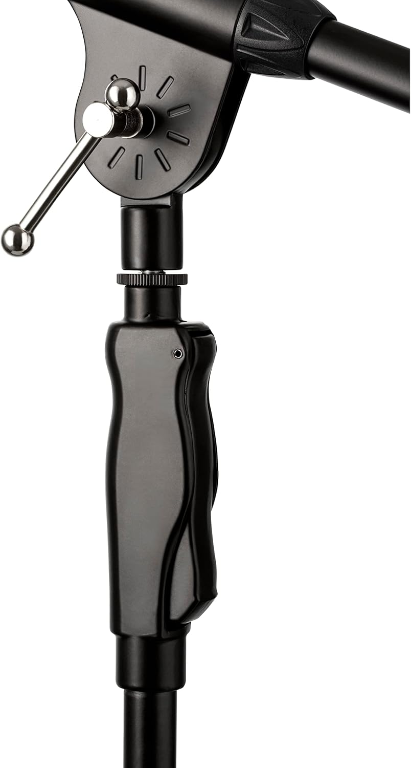 Tripod Mic Stand, One-Handed Clutch Height Adjustment and Telescopic Boom Arm - Cable Management Clips, Universal Mic Holder Mount, Adapter and Carry Bag included