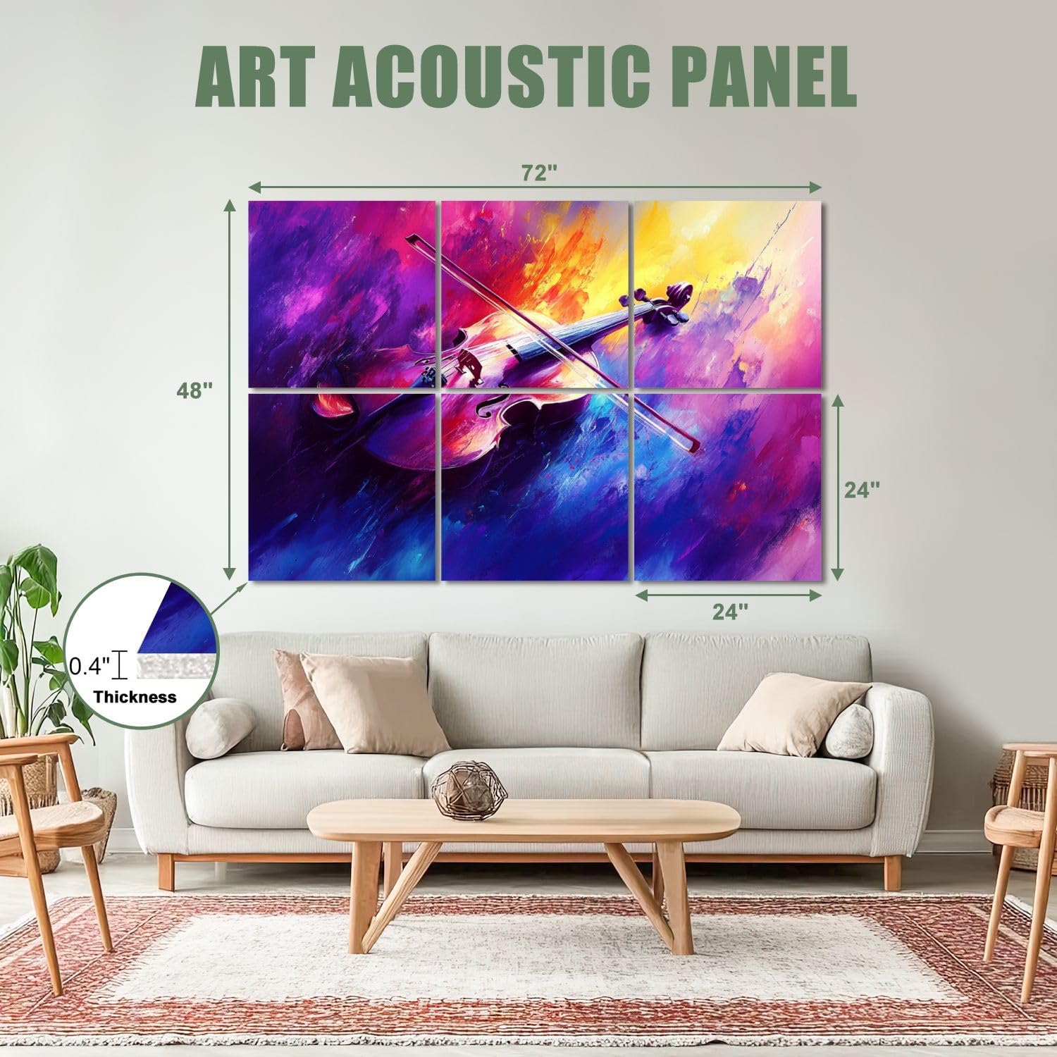 6 Pack Art Acoustic Panels Sound Absorbing Music Graffiti Cello Instrument Colorful Musical Violin Bow Abstract Decorative Soundproof Wall Panels Self Adhesive for Recording Studios Office 72