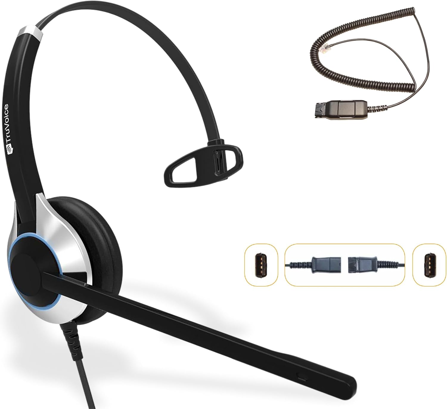 TruVoice HD-500 Premium Wired Headset for Office and Call Center | Noise Canceling Microphone & HD Speakers | Includes Amplified Cable Compatible with Avaya 16xx, 96xx and J Series Desk Phones