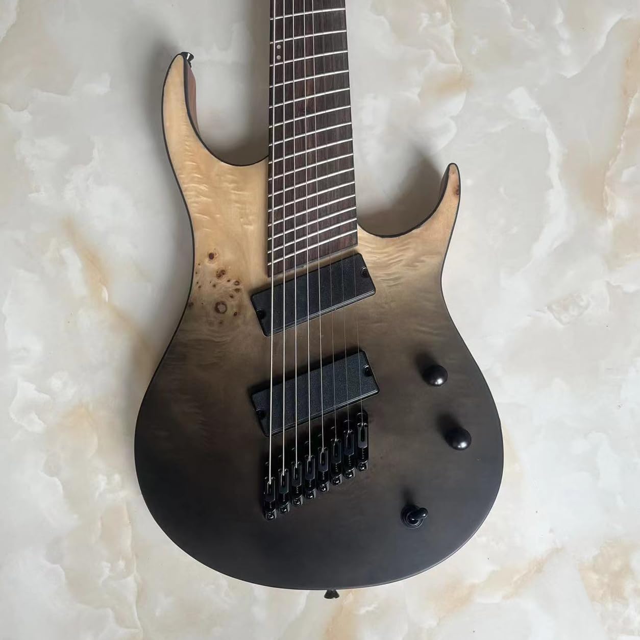 CoByda Upgrade Fanned Fret 8 String Electric Guitar Quilt Maple Top High Output Humbucker Pickups Stainless Steel 24 Frets Full-Size Standard Guitar for Beginner Intermediate & Pro Players