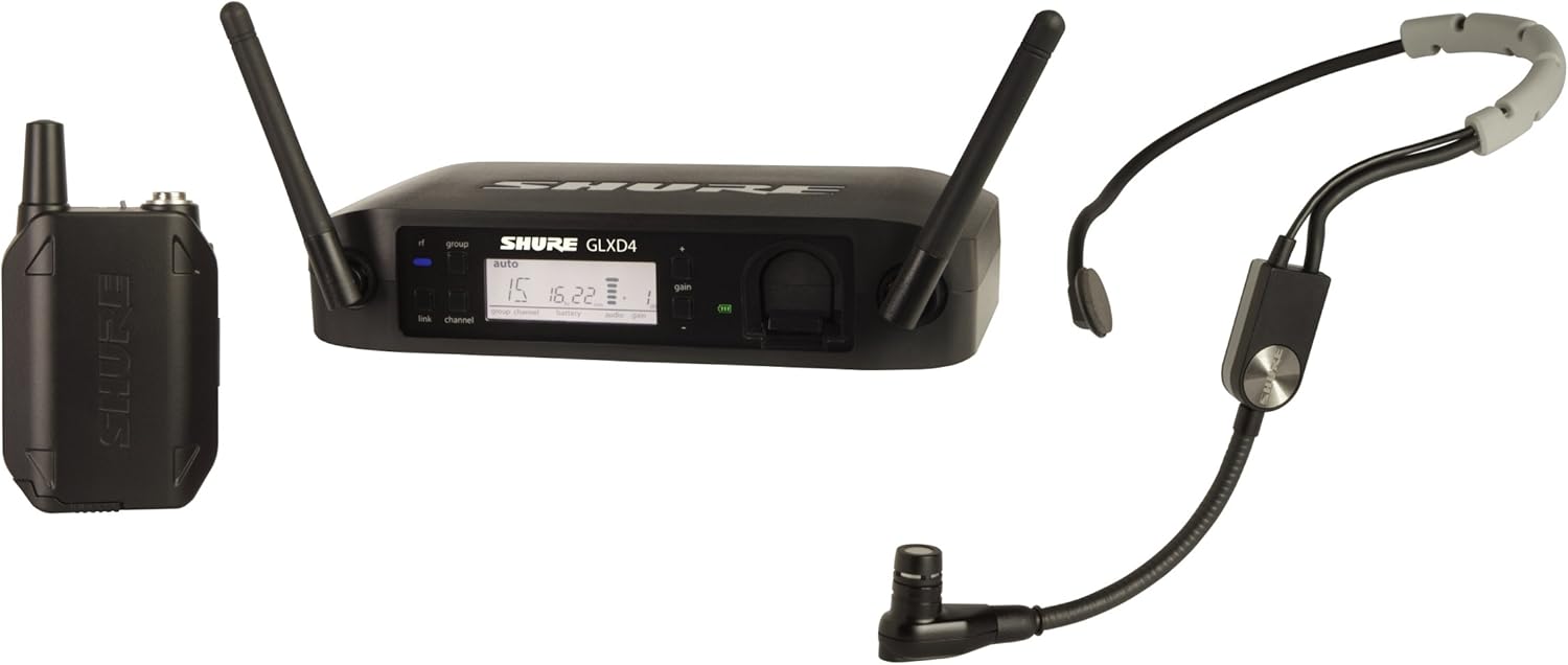 Shure GLXD14/SM35 Rechargeable Digital Headworn Wireless Microphone System with GLXD4 Receiver, GLXD1 Bodypack Transmitter and SM35 Headset Condenser Mic
