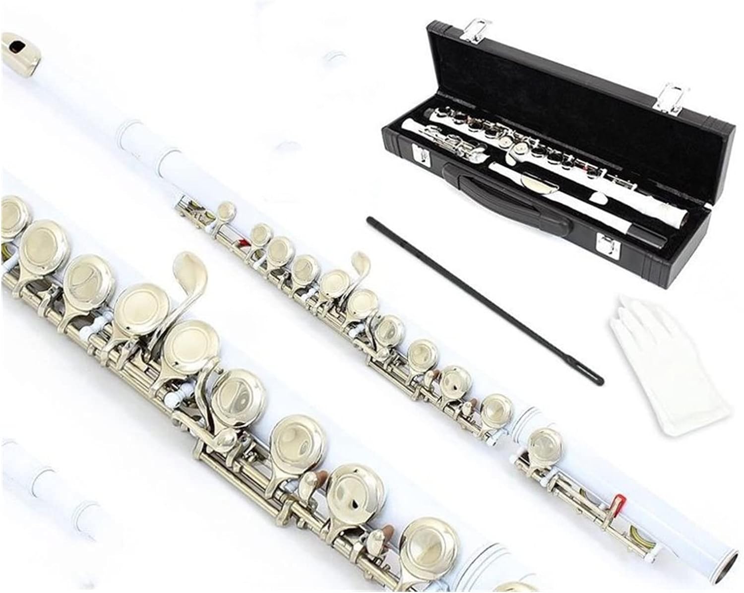 Flute Cupronickel Plated Silver 16 Holes C Key Woodwind Instrument with Gloves Padded Case Flutes (Color : 08)