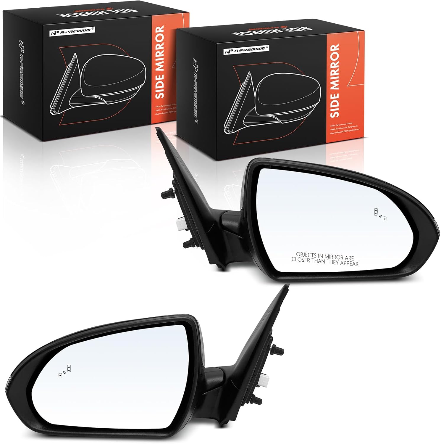 A-Premium Pair (2) Driver and Passenger Side Power Door Mirror - Compatible with Hyundai Elantra 2017 2018 - Heated, Manual Folding, Black Outside Rear View Mirror w/Blind Spot Detection Turn Signal
