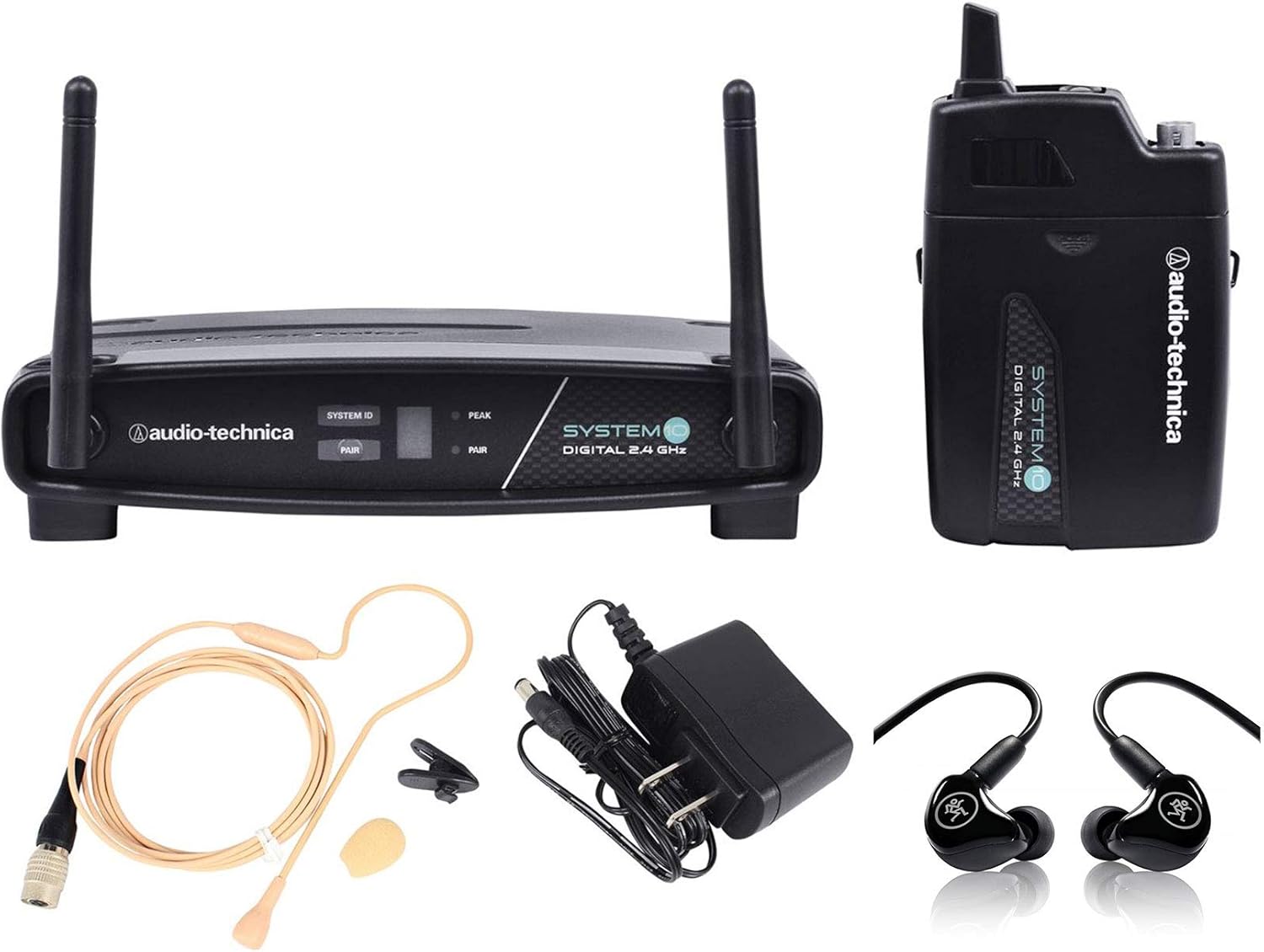 Audio Technica ATW-1101/H92-Th System 10 Wireless Beige Headset Mic System Bundle with Mackie MP-120 Single Dynamic Driver Professional in-Ear Monitors with Carry Case