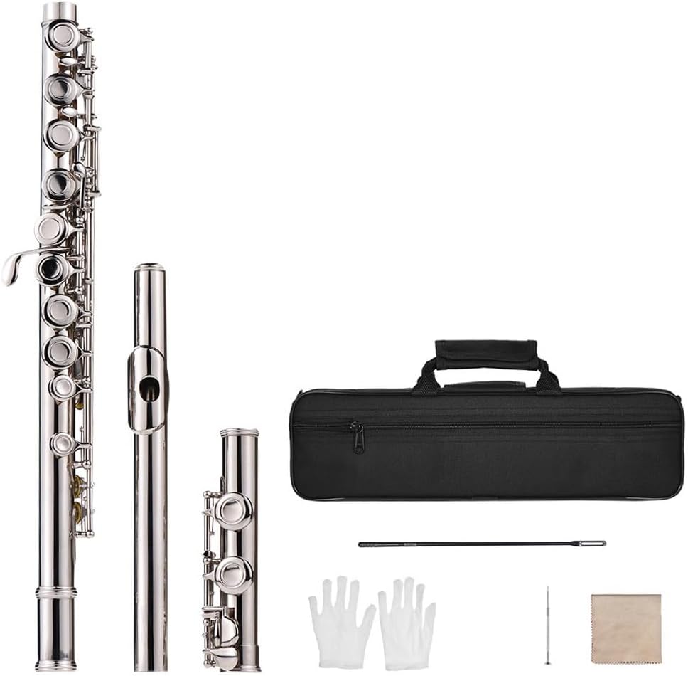 Flute Flute Nickel Plated 16 Hole C Key Cupronickel Woodwind Instrument with Gloves Flutes Musical Instruments