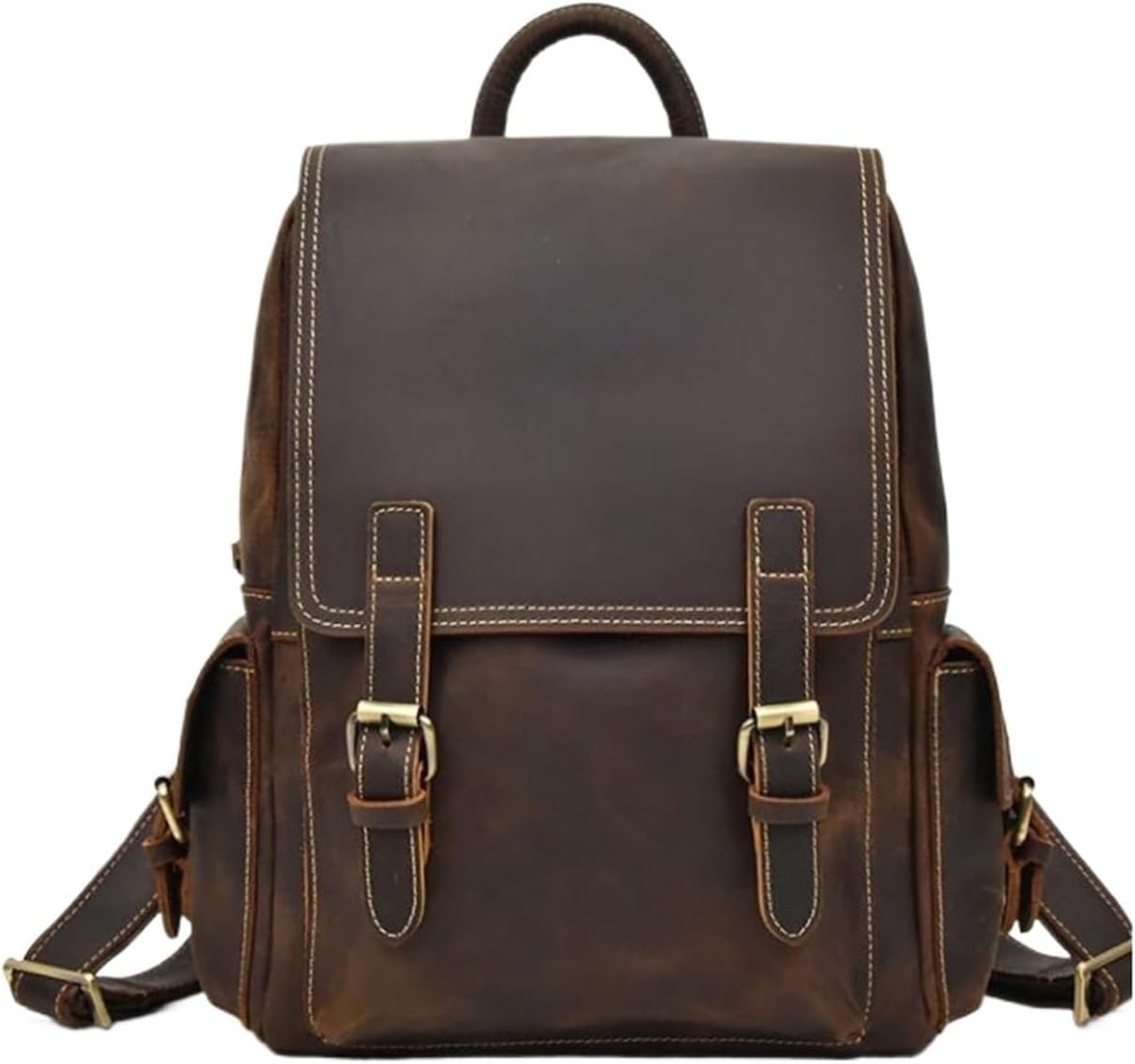 Retro Genuine Leather Backpack, 14.5 Inch Laptop Briefcase & Travel Bag, Casual Daypack for Work & Business Gift Box (Brown)