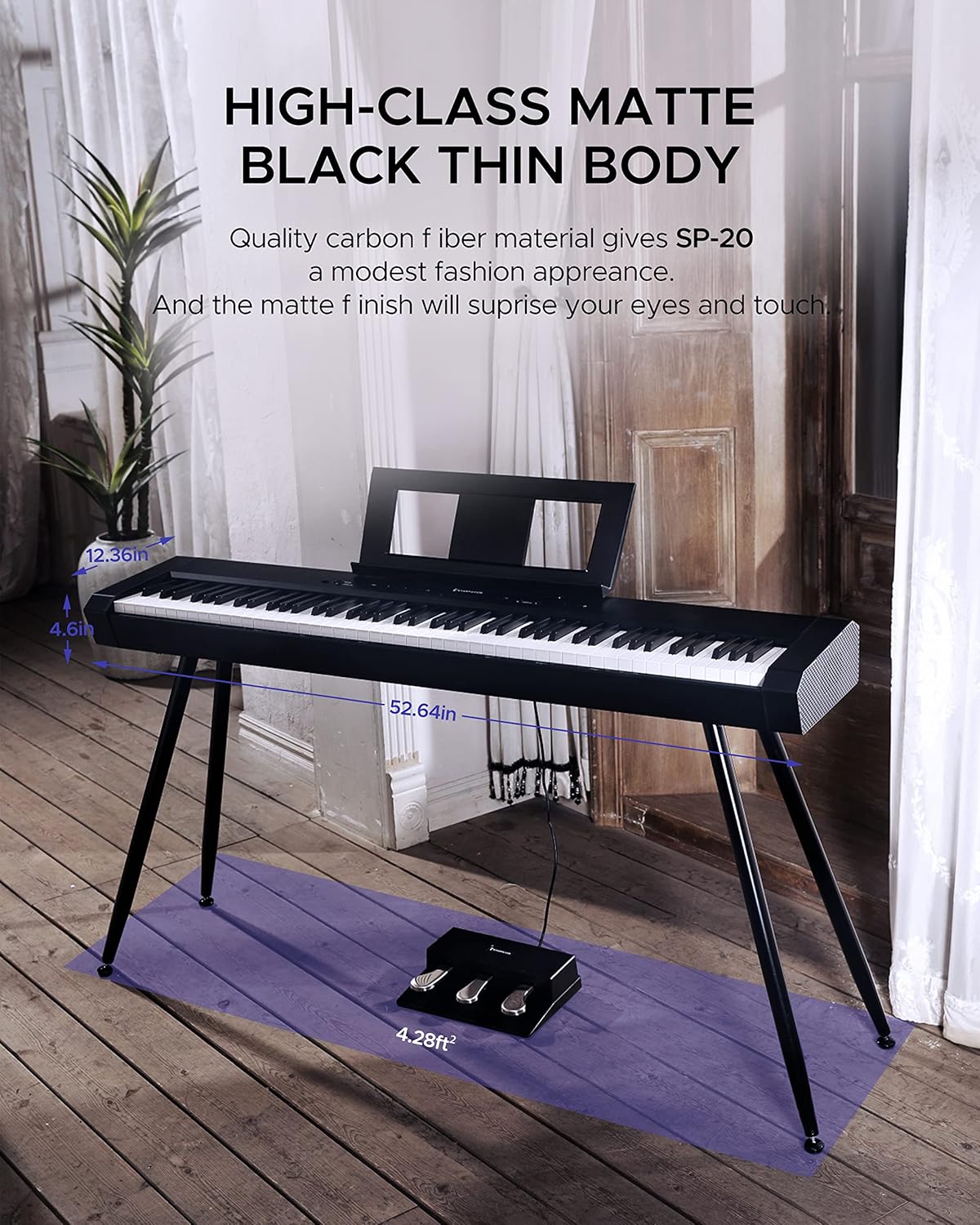 Starfavor Digital Piano 88 Key Weighted Keyboard Piano SP-20 & Piano Bench Adjustable, Wooden Piano Stool Padded Piano Seat