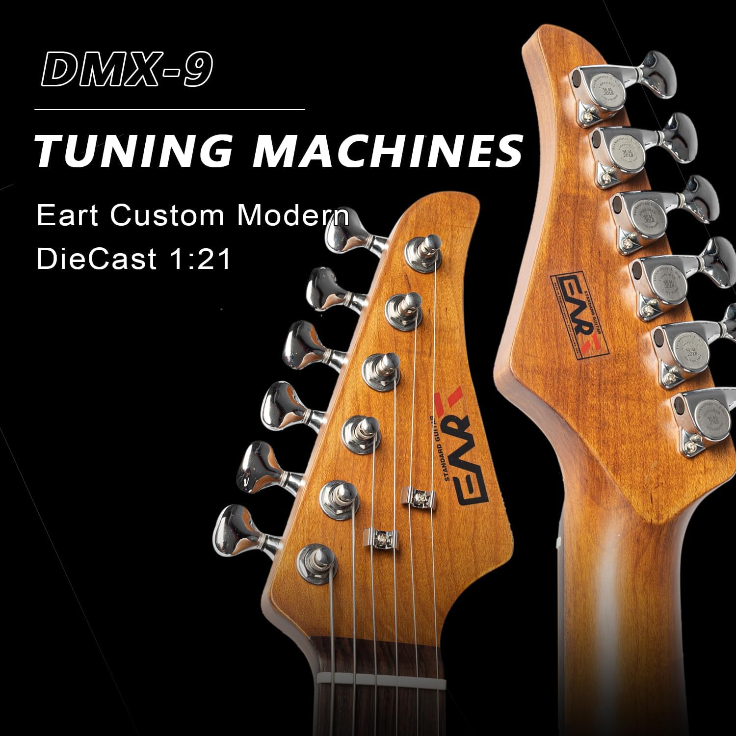 EART Electric Guitar DMX-9, 6 String Tremolo Bridge, Humbucker Pickups, Solid Body, 5-Way Switch Guitars (Gold)