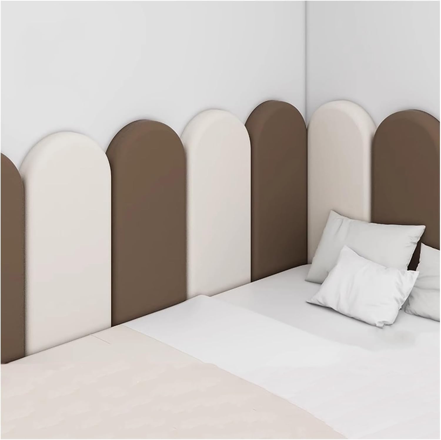XPLKQXE 3D Ant-i-Collision Wall Padding, Self-Adhesive Headboard Panels, Wall Peel and Stick Headboard, Wall Mount Decorative Soundproof Wall Stickers, 3 Cm Thick(Brown+White,200x50cm)