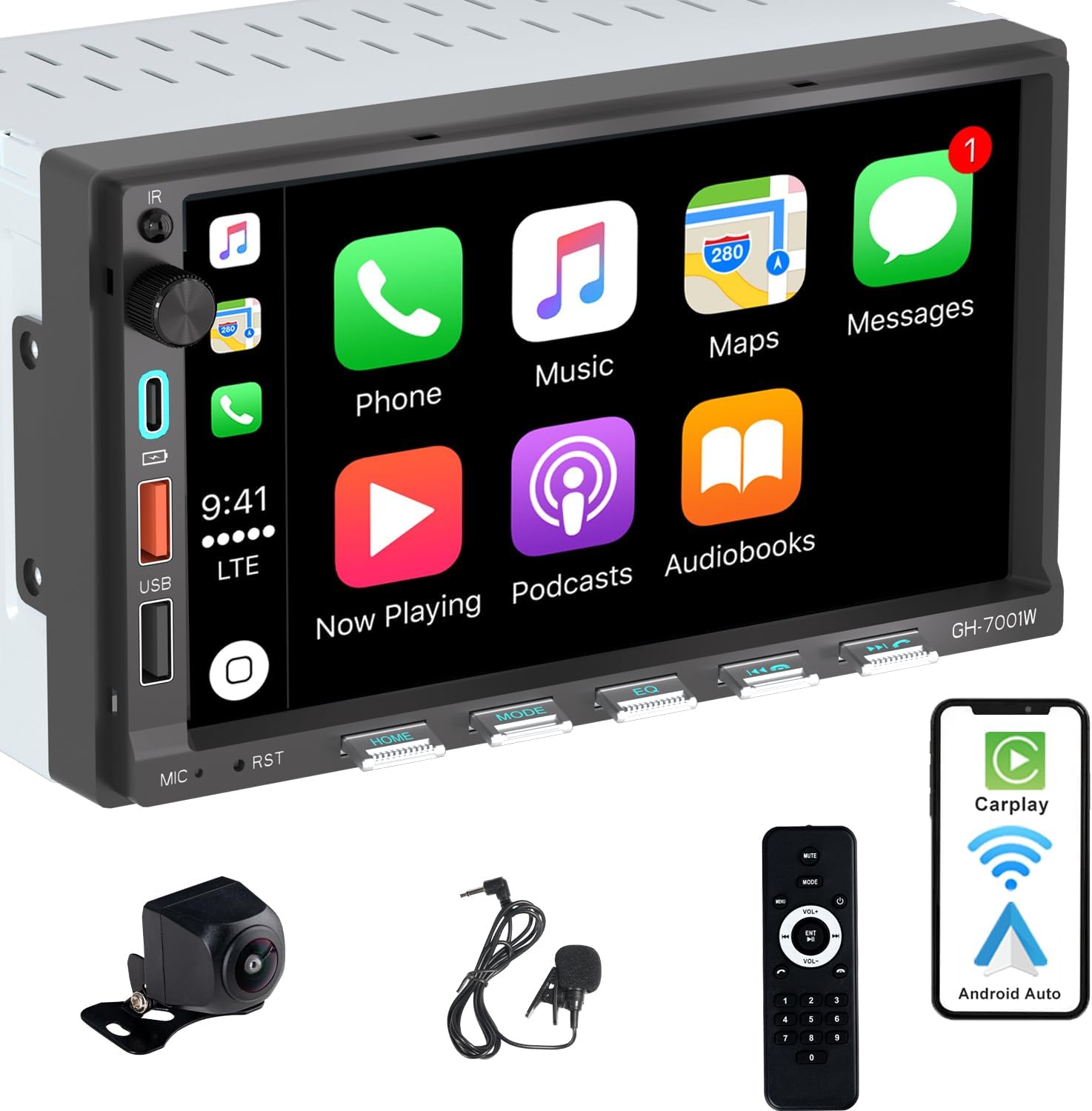 Double Din Car Stereo Compatible with [Wireless] Apple CarPlay Android Auto 7