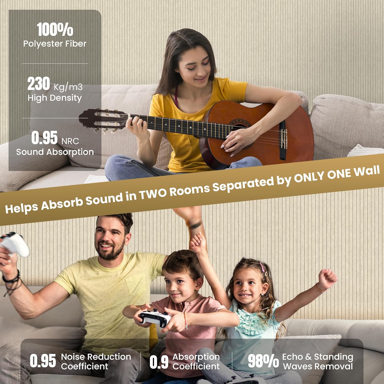 10 Pack Large Acoustic Panels,48 x 24 x 0.4 Inch Sound Proof Foam Panels for Walls，Premium Noise Dampening Panels,Sound Panels for Media Room, Office and Studio,Camel