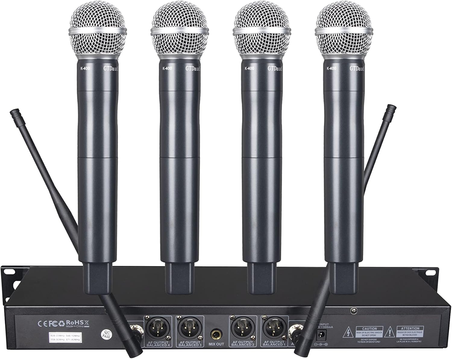 GTDaudio UHF Wireless Microphone System with 4 Metal Hand held mics
