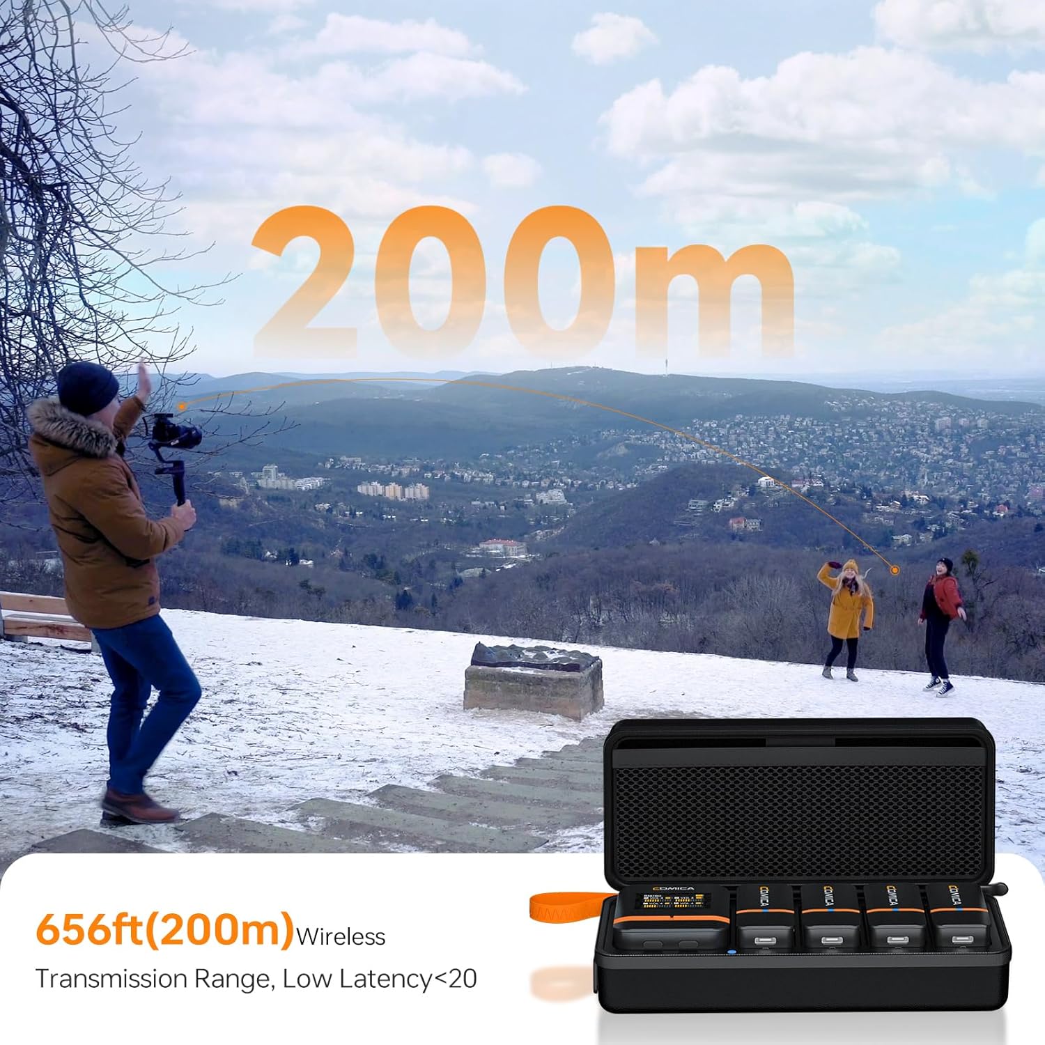 COMICA Vimo Q 4 Channel Wireless Lavalier Microphone System with Noise Reduction, 4 Audio Tracks Output, 656ft Range, Wireless Mic for Cameras iPhone Android,Wedding/Video Recording/Livestream