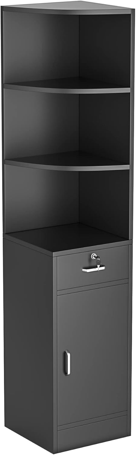 Paddie Corner Hair Salon Station, Wall Mount Salon Storage Hair Stylist Equipment Set w/Lockable Drawers/Storage Cabinet