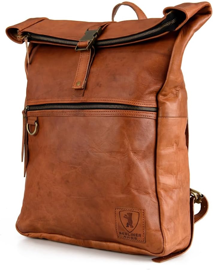 BERLINER BAGS Vintage Genuine Leather Backpack Utrecht, Laptop Backpack, Travel Backpack for Women and Men - Brown