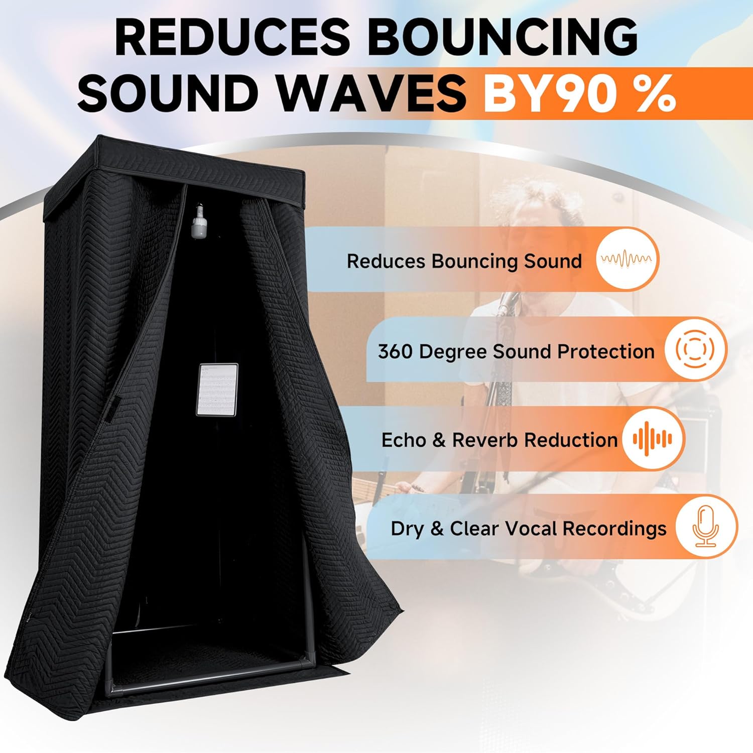 Starfavor Portable Vocal Booth - Sound Booth for Recording Echo-Free Vocals, Double-layer 360 Reverb Stand-In Isolation Shield, Pro-Sound Blankets, Portable Recording Studio with Travel Bag