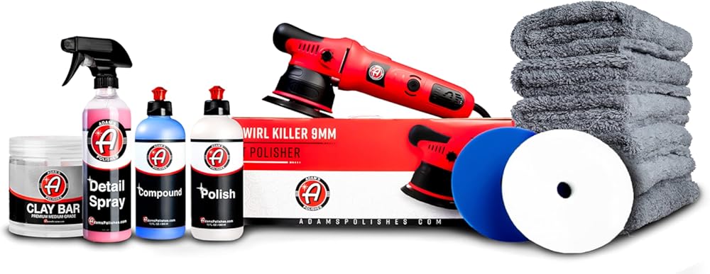 Adam's Polishes Medium Grade Clay Bar & Polish Bundle - Includes 9mm Car Polisher, Detail Spray, Clay Bar, Polish, Compound, Polishing Pads & Microfiber Detailing Towels