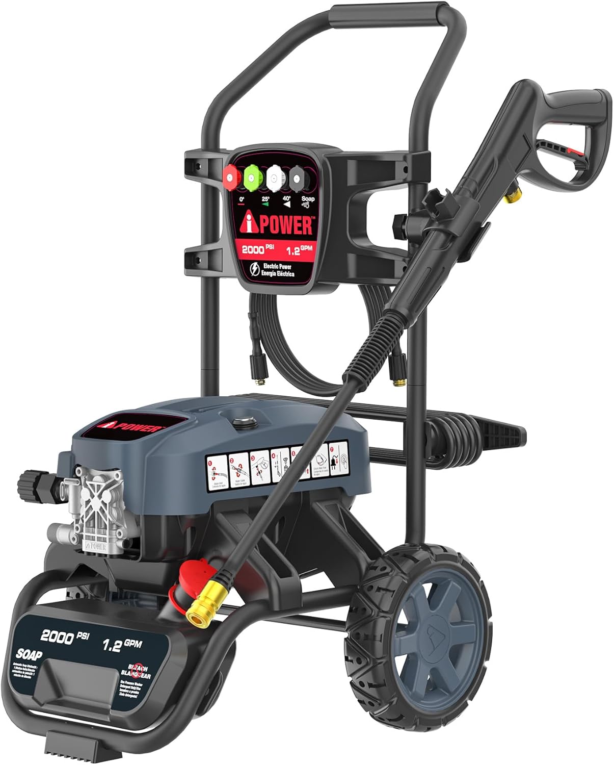A-iPower APW2000E Electric Pressure Washer 2000 PSI and 1.2 GPM, CETL Compliant, Onboard Soap Tank, 5 Quick Connect Nozzles, Spray Gun and Wand, for Cars, Fences, Driveways Cleaning