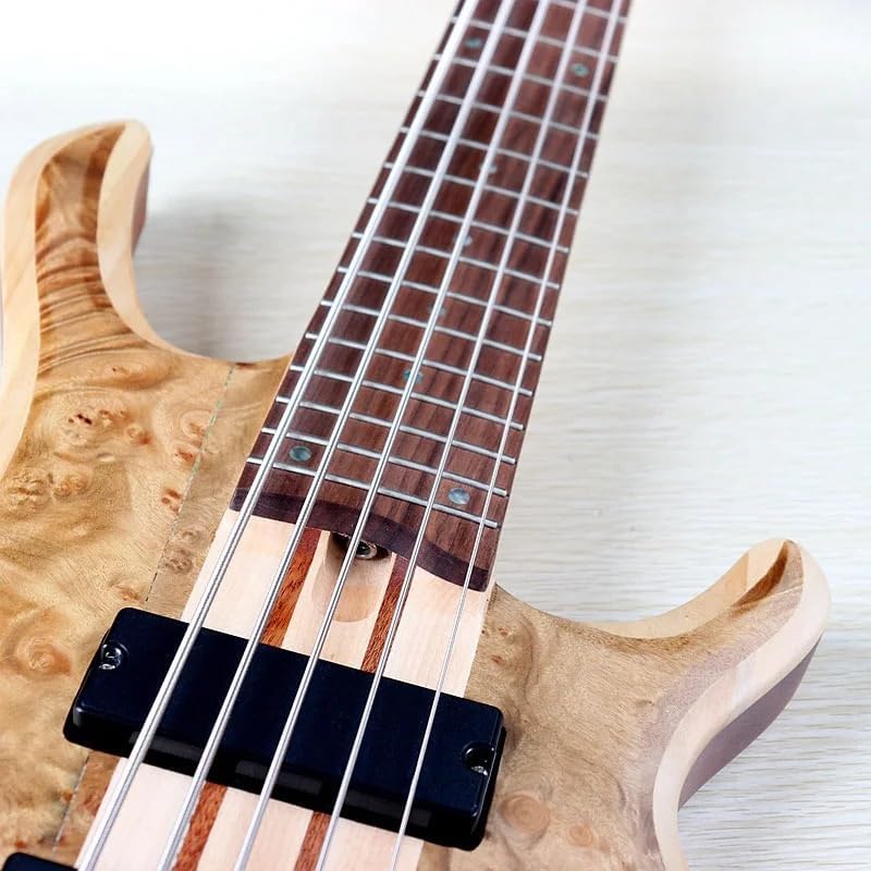 5-String Active Electric Bass Guitar, 43-Inch Full Size, Natural Matte Finish, Tree Burl Top,24-Fret